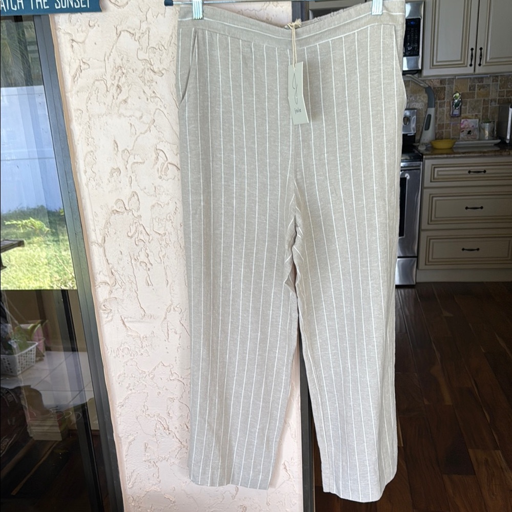 Joie Tan and White Wide-Leg Trousers
